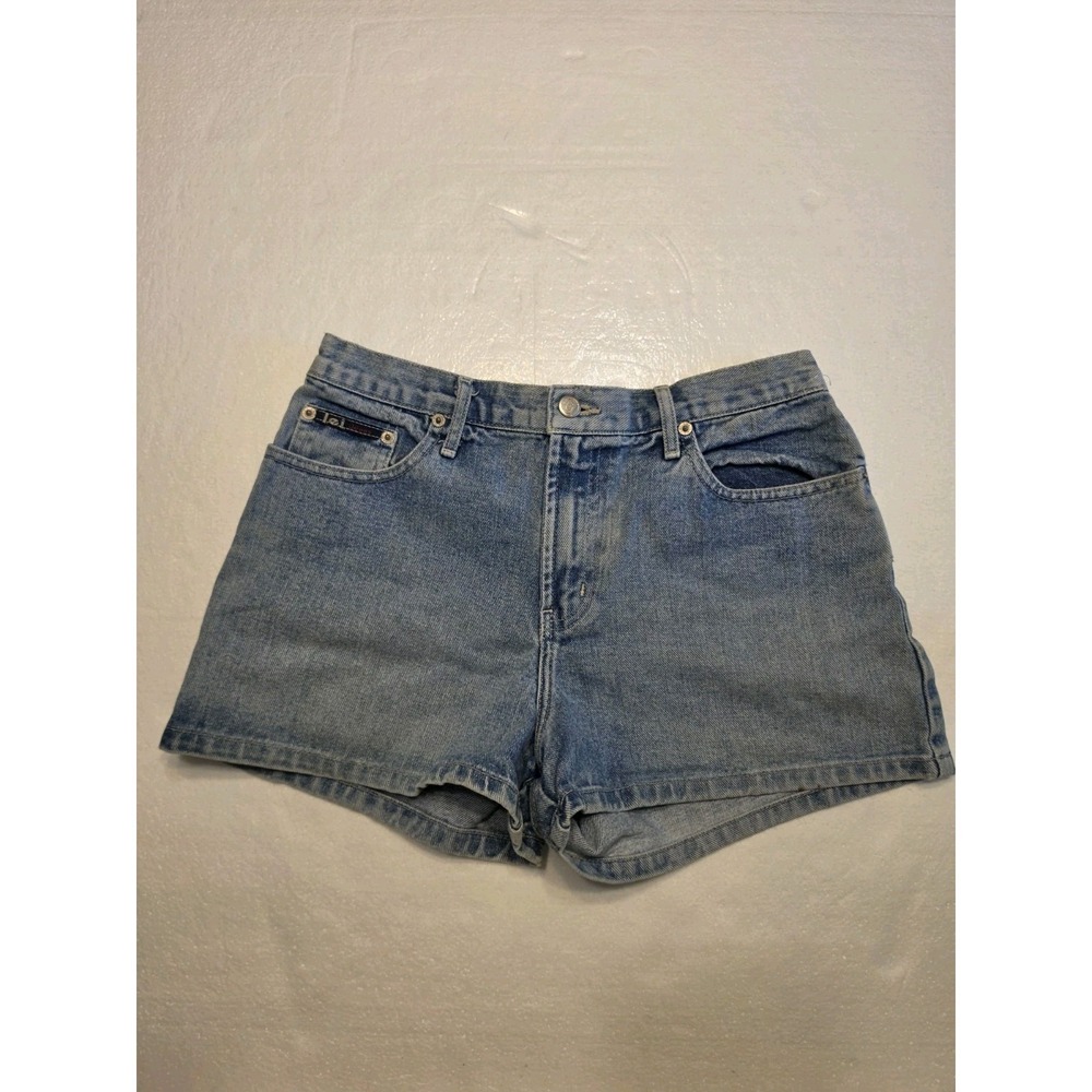 Vintage 90s LEI High Waisted Denim Shorts 11 Big Logo Patch Junior Y2K HTF